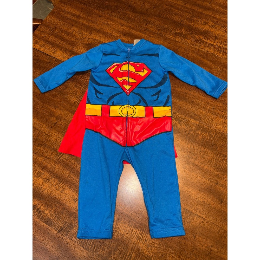 Superman 2T Blue One Piece Costume Pajamas Red Cape DC Superhero Halloween